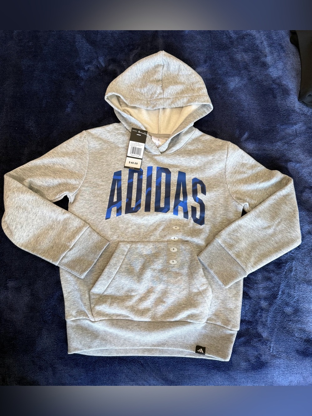 Boys adidas Grey Hoodie with Blue Logo Size S 8